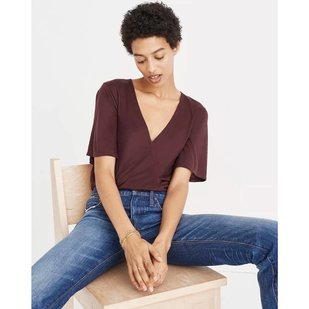 MADEWELL Wrap-Front Maroon Bodysuit Size Small